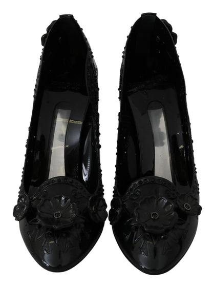 Dolce & Gabbana Black Floral Crystal CINDERELLA Women's Shoes