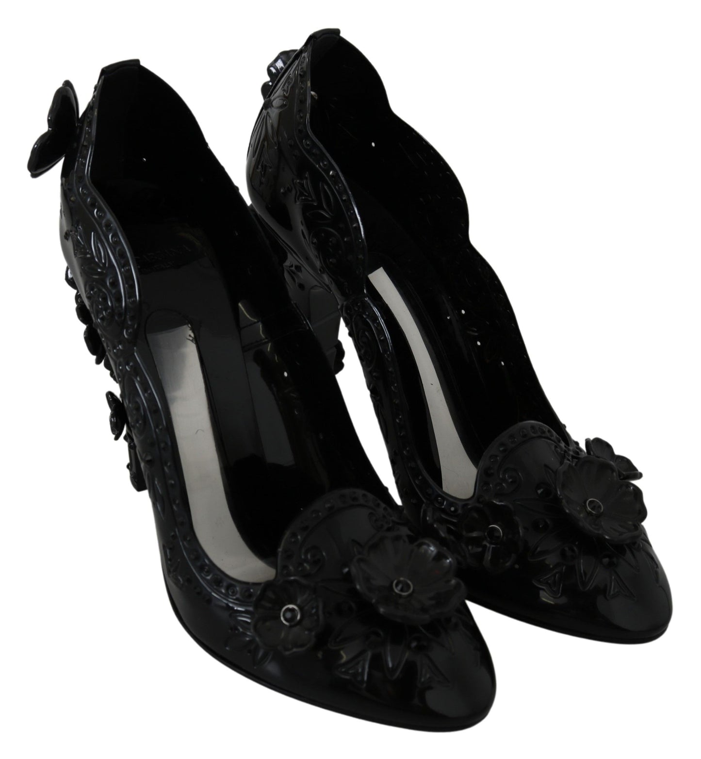 Dolce & Gabbana Black Floral Crystal CINDERELLA Women's Shoes