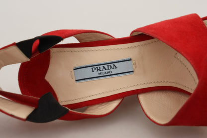 Prada Radiant Red Suede Ankle Strap Sandals