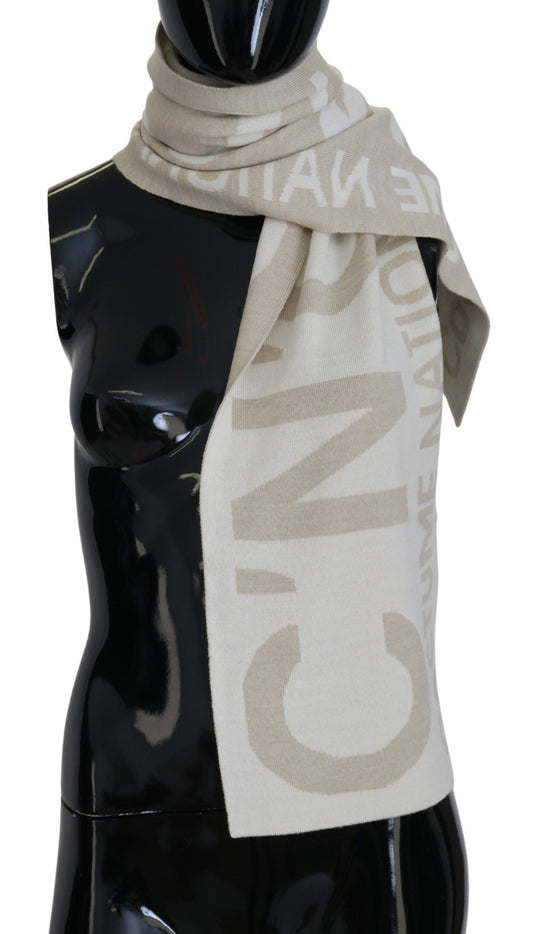 Costume National Beige White Logo Wrap Warmer Shawl Scarf