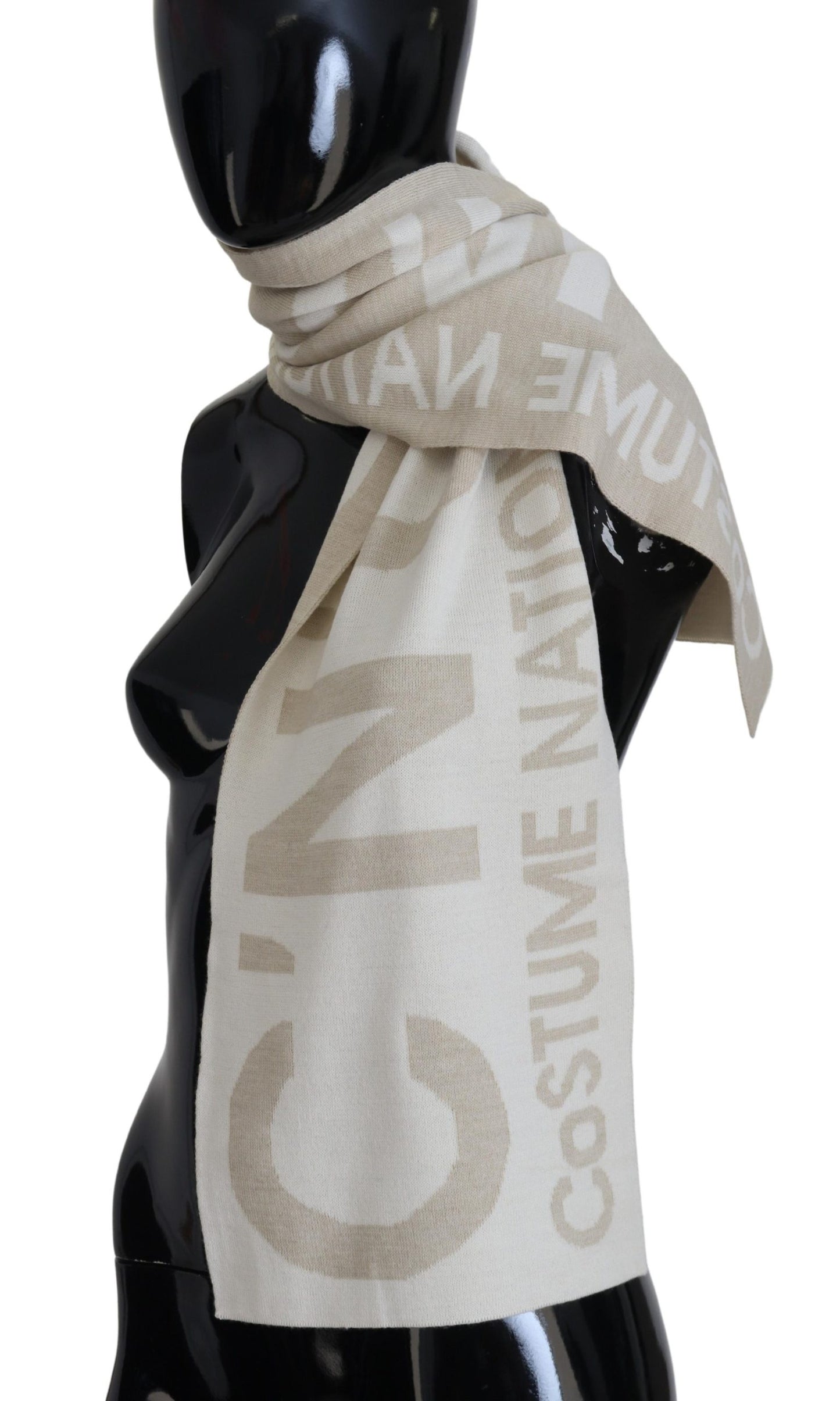 Costume National Beige White Logo Wrap Warmer Shawl Scarf