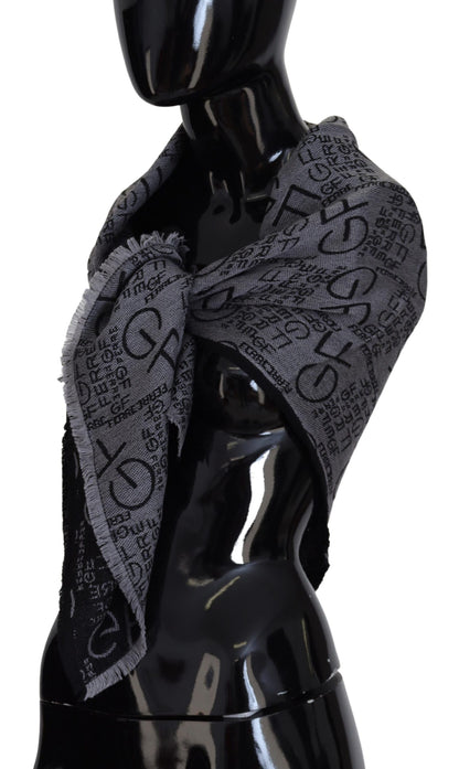 GF Ferre Grey Wool Logo Print Wrap Warmer Shawl Scarf