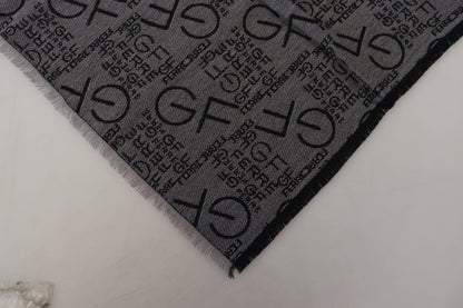 GF Ferre Grey Wool Logo Print Wrap Warmer Shawl Scarf