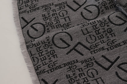 GF Ferre Grey Wool Logo Print Wrap Warmer Shawl Scarf