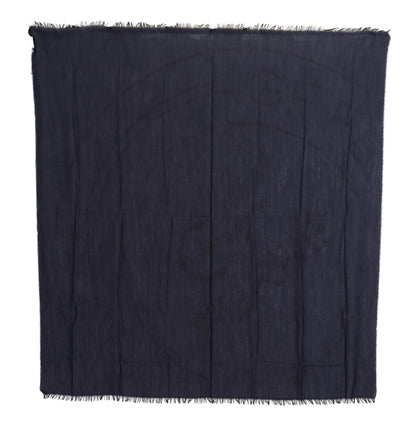 GF Ferre Dark Blue Wool Neck Wrap Shawl Fringes Scarf