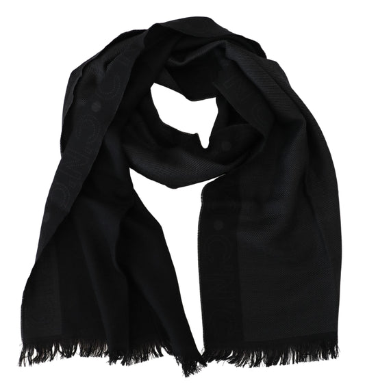 Costume National Black Wool Shawl Foulard Fringes Scarf