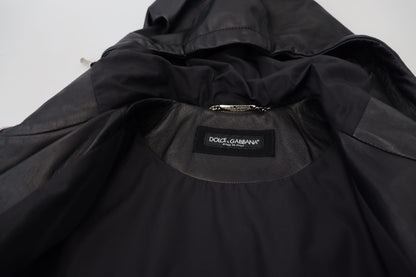 Dolce & Gabbana Elite Black Leather Hooded Bomber Jacket