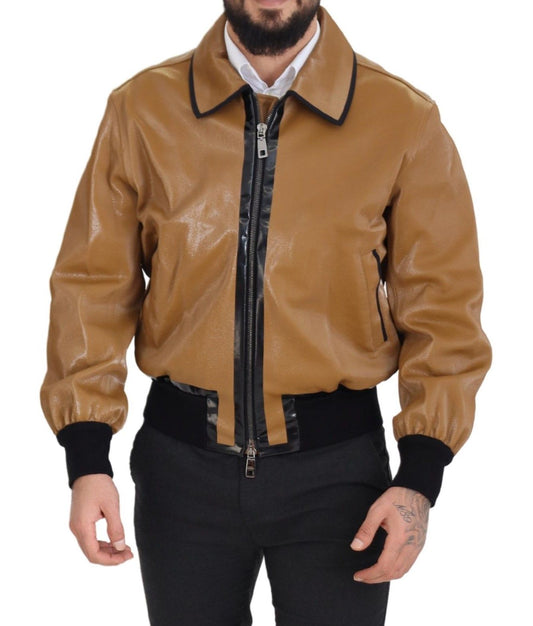 Dolce & Gabbana Elegant Dark Camel Zip Blouson Jacket