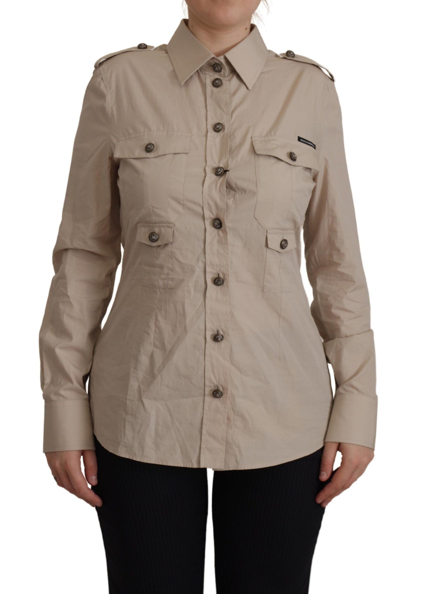 Dolce & Gabbana Elegant Beige Cotton Long Sleeve Shirt