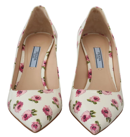 Prada Elegant Floral Print Leather Heels