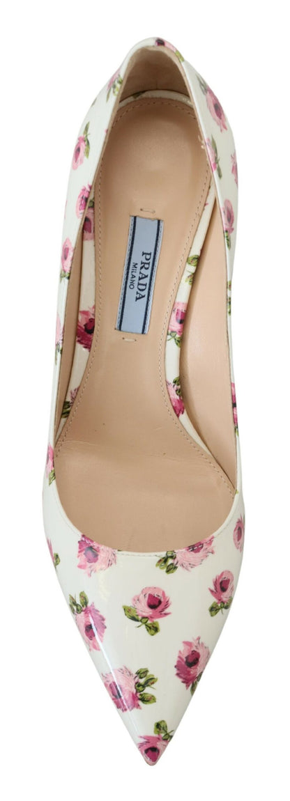 Prada Elegant Floral Print Leather Heels