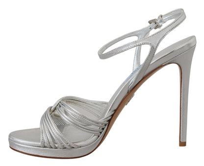 Prada Elegant Silver Stiletto Heels Sandals