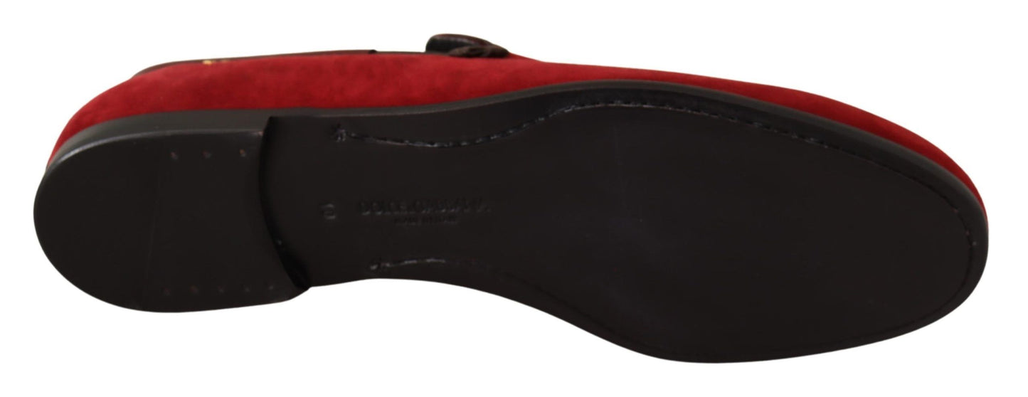 Dolce & Gabbana Red Suede Leather Slip On Loafers Men's Shoes