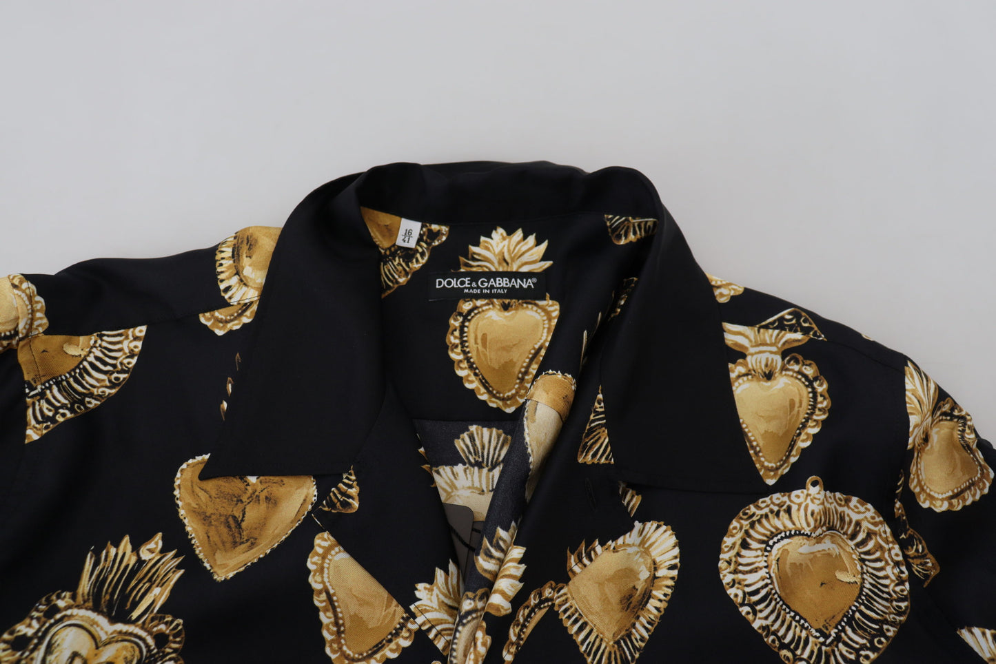 Dolce & Gabbana Elegant Silk Pajama Look Shirt with Gold Hearts