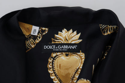 Dolce & Gabbana Elegant Silk Pajama Look Shirt with Gold Hearts