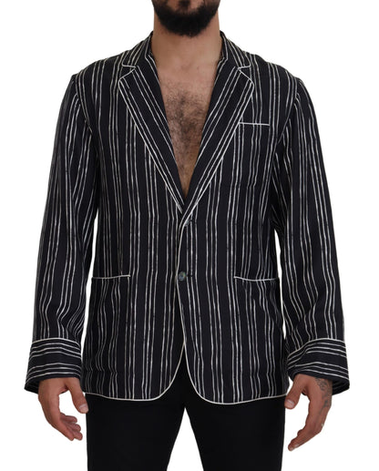 Dolce & Gabbana Blue Striped Silk Pajama Shirt Jacket