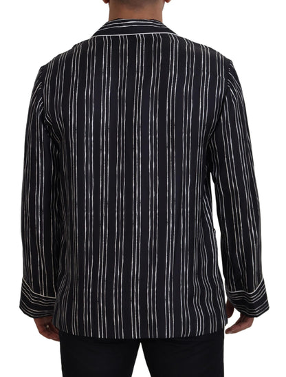 Dolce & Gabbana Blue Striped Silk Pajama Shirt Jacket