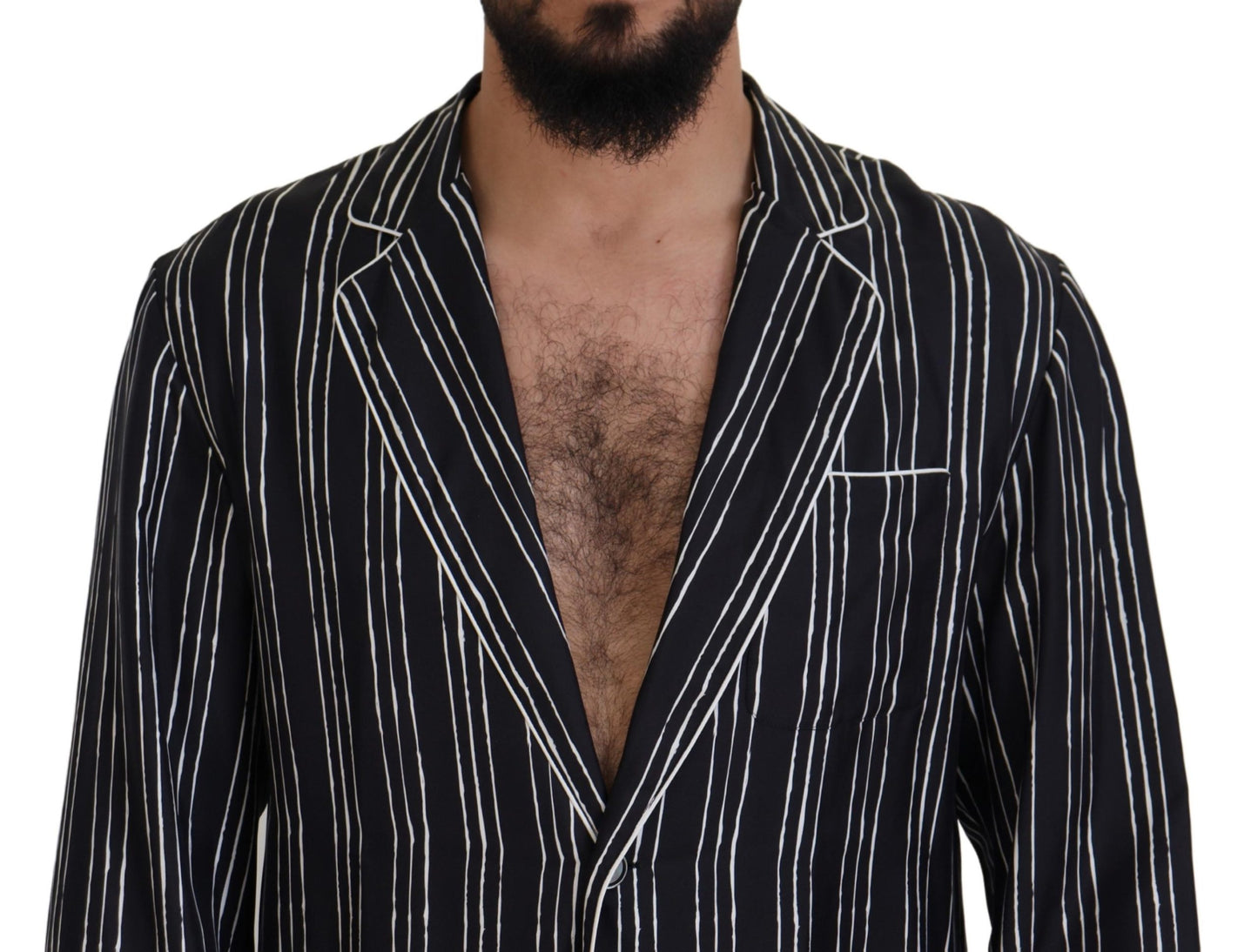 Dolce & Gabbana Blue Striped Silk Pajama Shirt Jacket