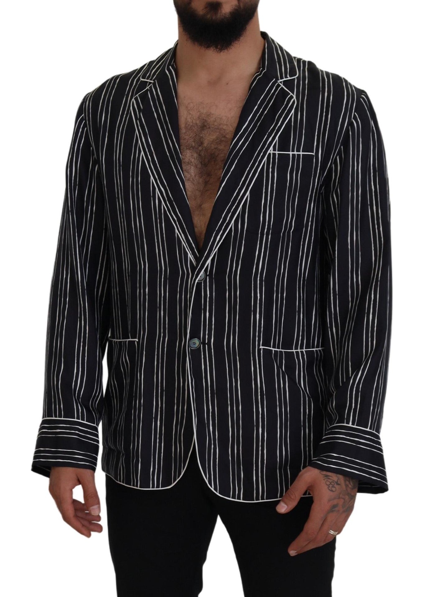 Dolce & Gabbana Blue Striped Silk Pajama Shirt Jacket