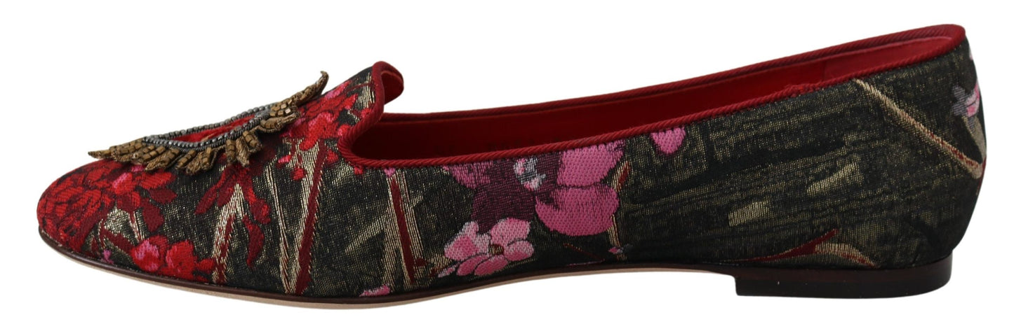 Dolce & Gabbana Multicolor Jacquard Sacred Heart Patch Slip On Shoes