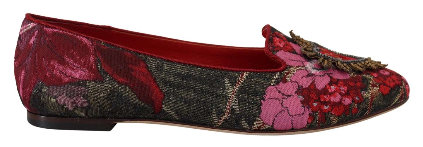 Dolce & Gabbana Multicolor Jacquard Sacred Heart Patch Slip On Shoes