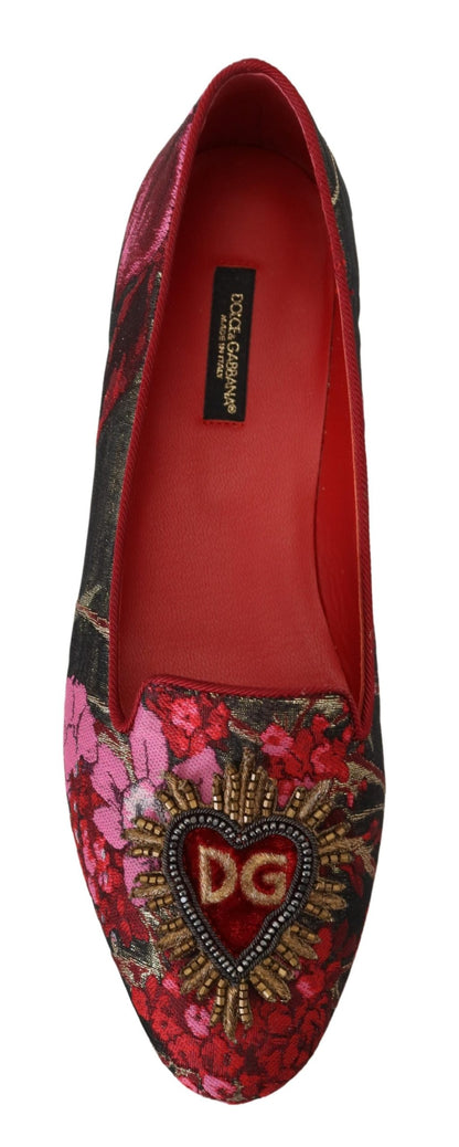 Dolce & Gabbana Multicolor Jacquard Sacred Heart Patch Slip On Shoes