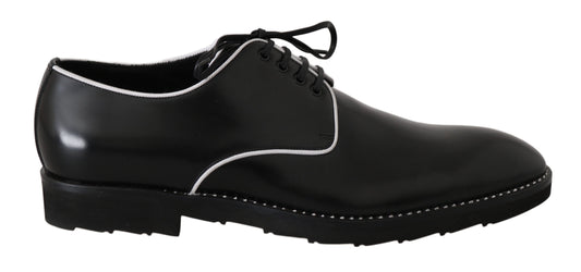 Dolce & Gabbana Black Leather White Line Dress Derby Shoes