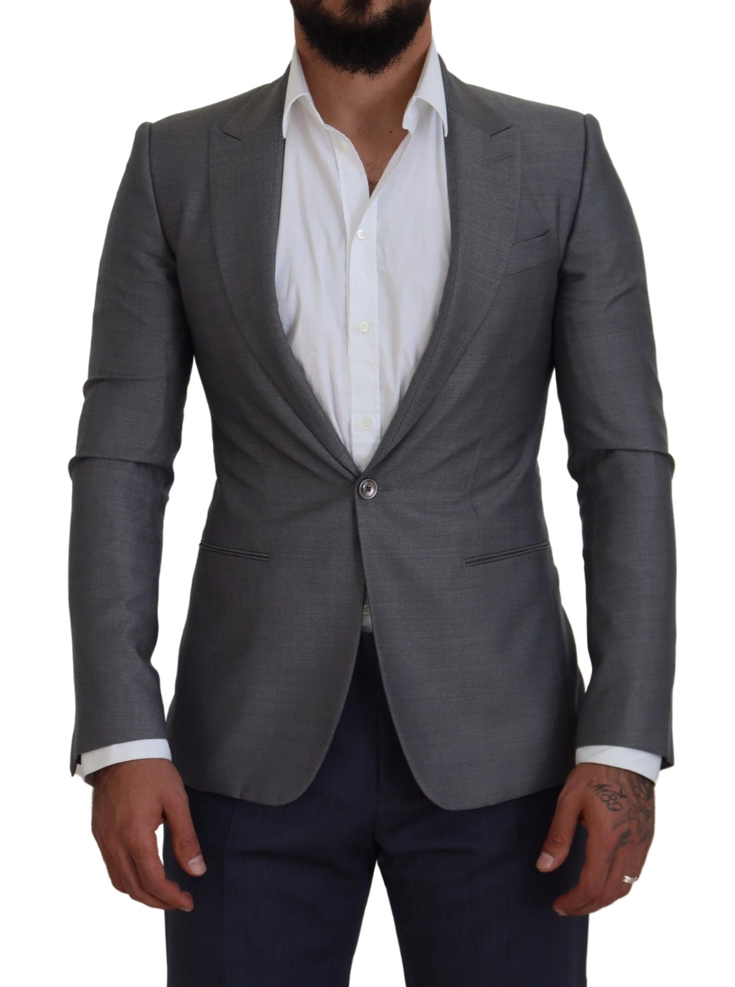 Dolce & Gabbana Gray Wool Silk Slim Fit Jacket Blazer