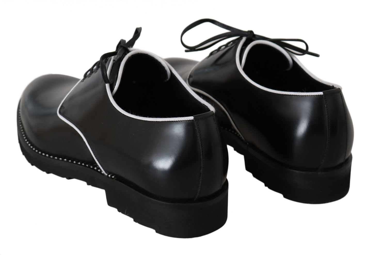 Dolce & Gabbana Black Leather White Line Dress Derby Shoes