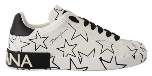 Dolce & Gabbana White Leather Stars Low Top Sneakers Shoes