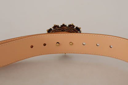 Dolce & Gabbana Enchanting Nude Leather Belt with Engraved Buckle