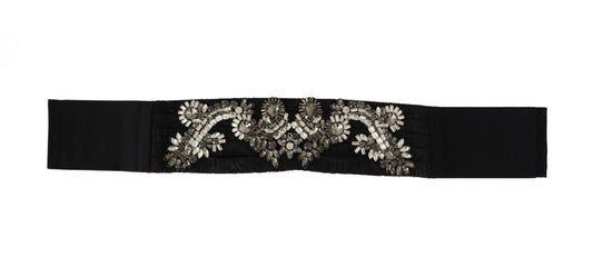 Dolce & Gabbana Black Silk Brass Crystal Embellished Waist Belt