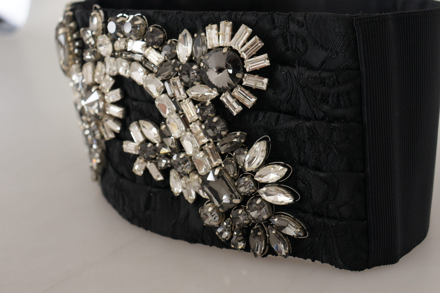 Dolce & Gabbana Black Silk Brass Crystal Embellished Waist Belt