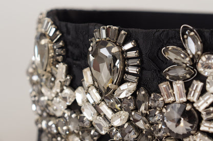 Dolce & Gabbana Black Silk Brass Crystal Embellished Waist Belt