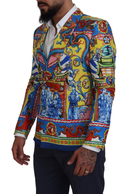 Dolce & Gabbana Multicolor Dragon Print Silk Slim Fit Blazer