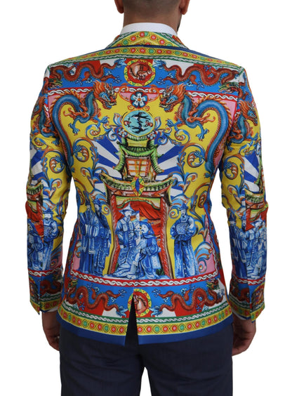 Dolce & Gabbana Multicolor Dragon Print Silk Slim Fit Blazer