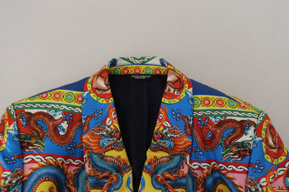 Dolce & Gabbana Multicolor Dragon Print Silk Slim Fit Blazer