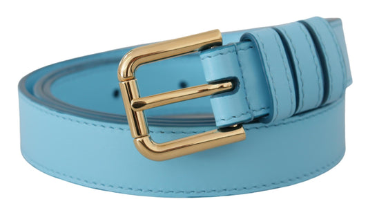 Dolce & Gabbana Elegant Sky Blue Leather Belt with Logo Buckle