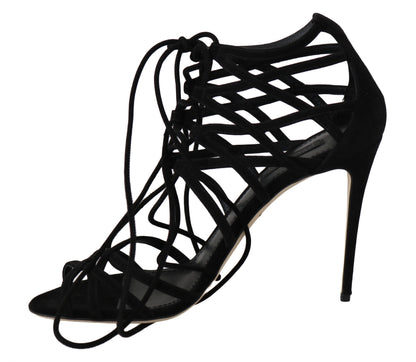 Dolce & Gabbana Elegant Black Suede Gladiator Stilettos