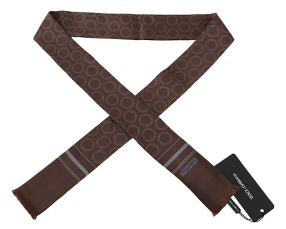 Dolce & Gabbana Silk Geometric Fringe Scarf in Earthy Brown