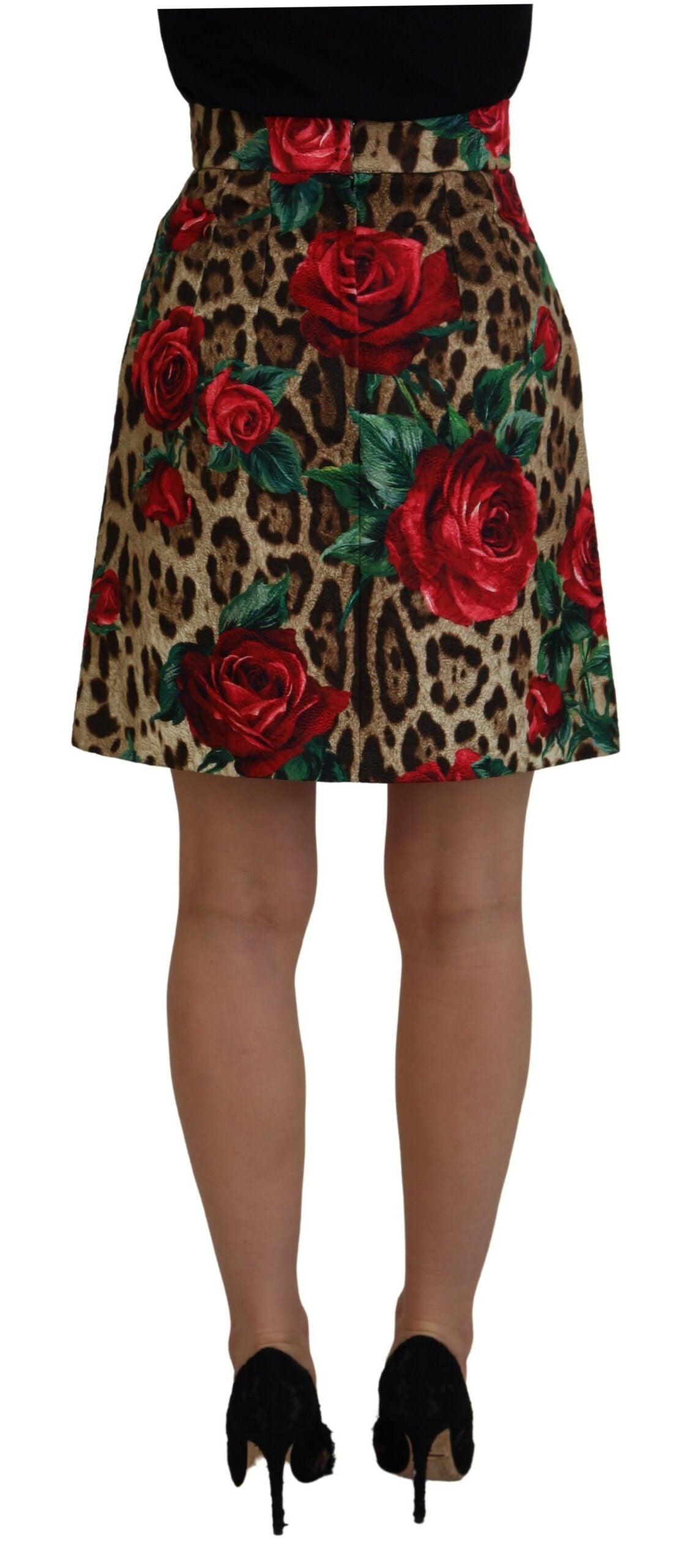 Dolce & Gabbana Elegant Leopard Rose Print Mini Skirt