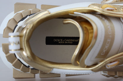 Dolce & Gabbana Elegant White and Gold Leather Sneakers