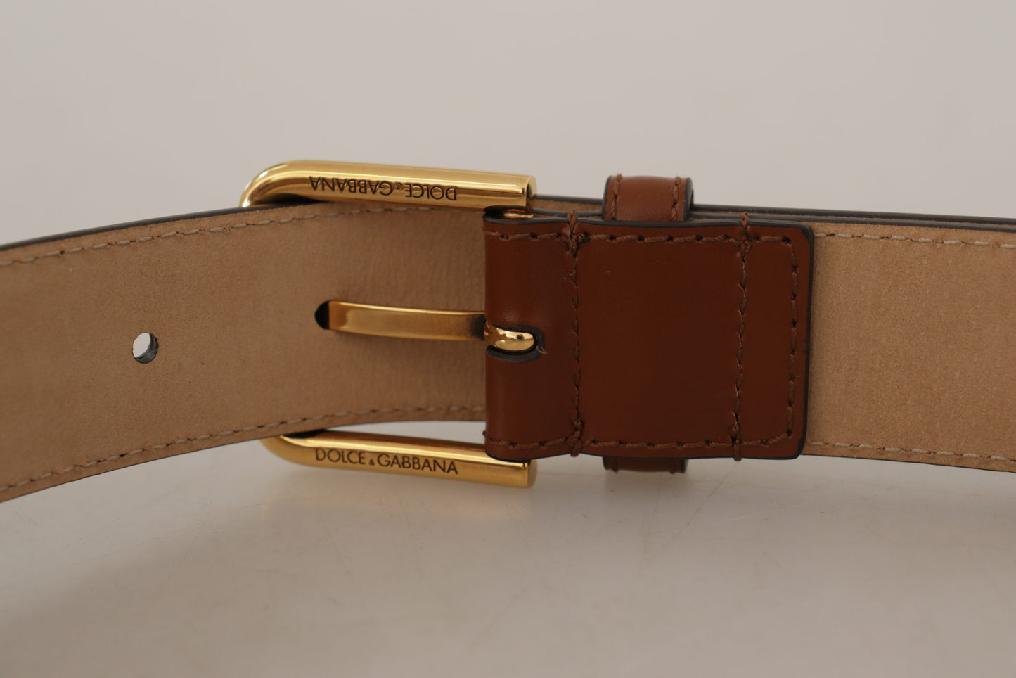 Dolce & Gabbana Elegant Leather Belt with Engraved Buckle