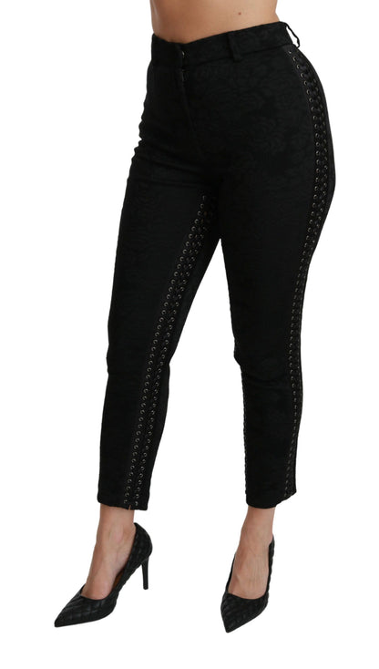 Dolce & Gabbana Elegant High Waist Skinny Black Brocade Pants