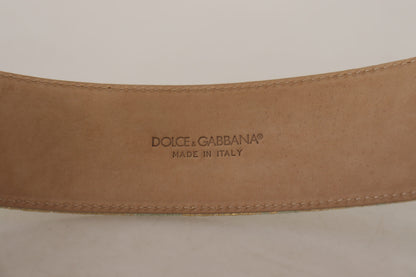 Dolce & Gabbana Engraved Buckle Leather Belt - Green & Gold