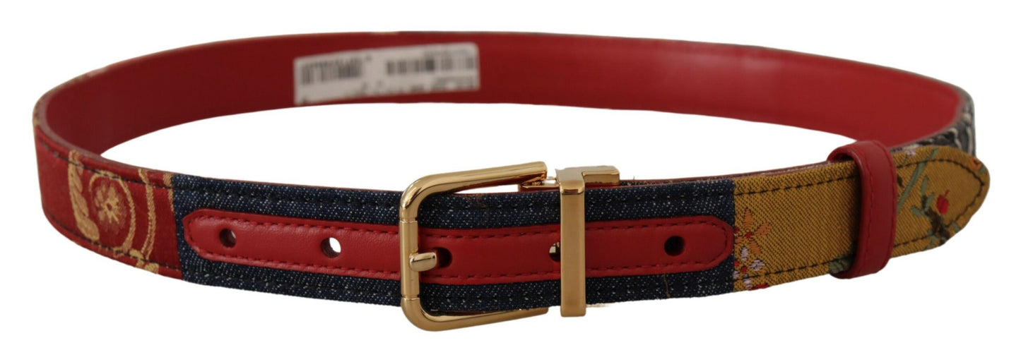 Dolce & Gabbana Chic Multicolor Leather Belt with Engraved Buckle