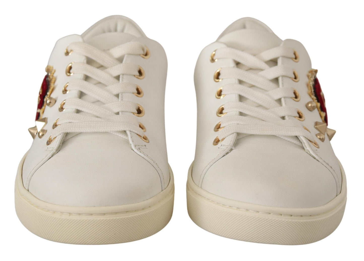 Dolce & Gabbana White Leather Gold Red Heart Sneakers Shoes