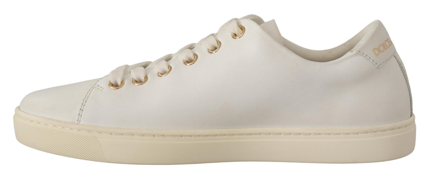 Dolce & Gabbana White Leather Gold Red Heart Sneakers Shoes