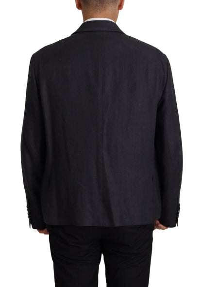 Dolce & Gabbana Blue Linen Formal Mens Blazer Jacket