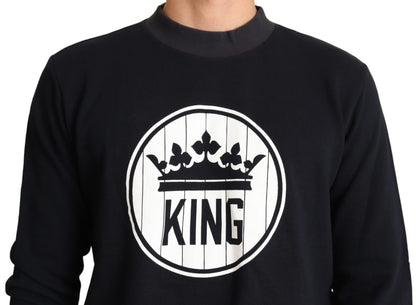 Dolce & Gabbana Blue Crown King Cotton Pullover Sweater